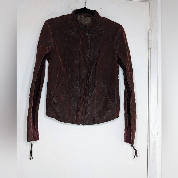 Free People Vegan Suede Zip Moto Jacket in Burgundy - Picture 5 of 8